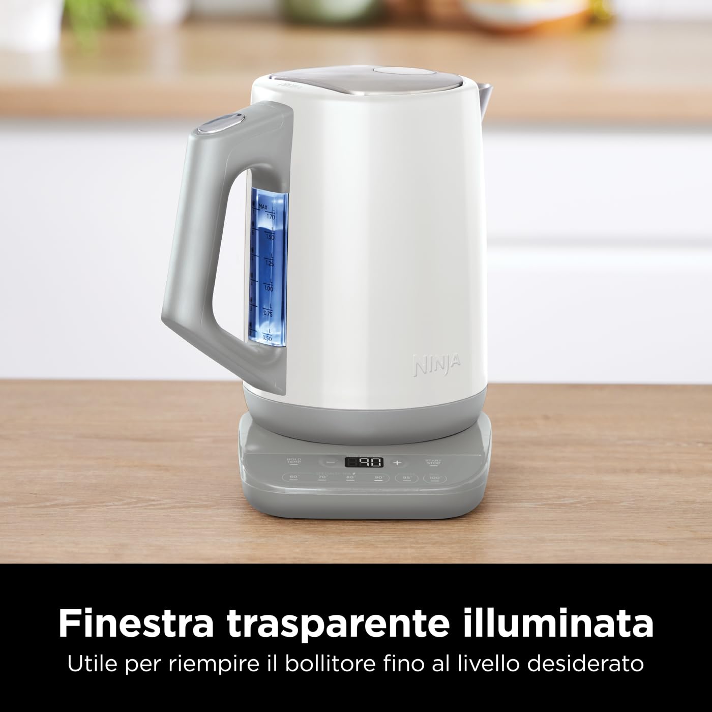 Ninja Bollitore Elettrico con Temperatura di Precisione, Bianco, KT200EUWH | con Display LED, 1,7L, con Controllo della Temperatura, Facile da Usare, Bollitura Rapida e Mantenimento della Temperatura
