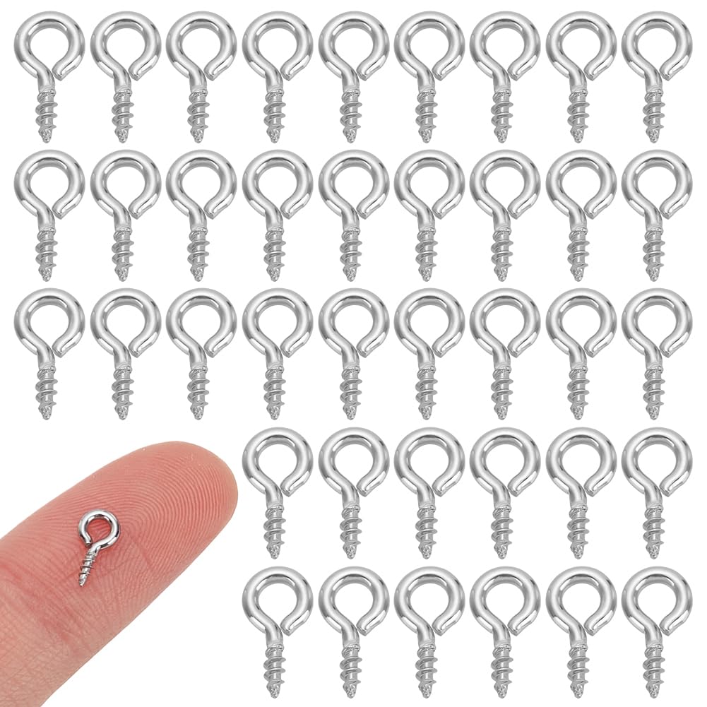 HOBBIESAY 200 Stück Mini Ösenstifte 8mm Lang Schraubhaken Kleine Ösenschrauben Aus Metall Edelstahl Schraubösenstift Für Die Herstellung von DIY Ohrringen Halsketten Und Schmuck Bohrung:2mm
