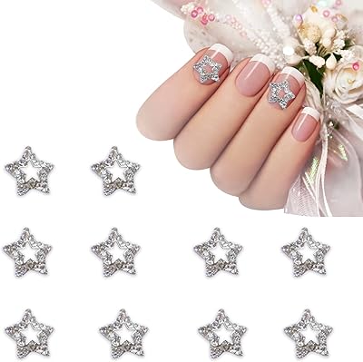 10Pcs Nail Charms 3D Star Nail Charms Nail Rhinestones Nail Gems Silver Star Charms Nail Jewels Rhinestones DIY Nail Charms DIY Nail Art Crafts Decoration Supplies Nail Accessories