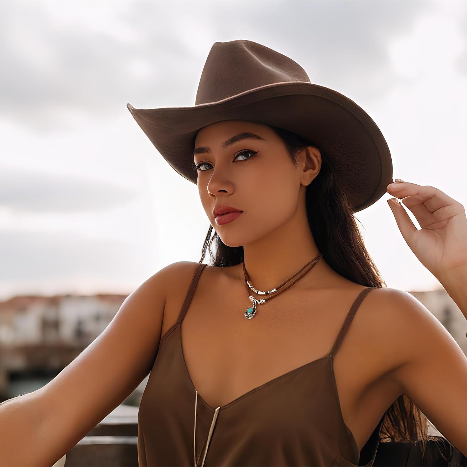 Western Necklaces Boho Layered Charm Necklace for Women Turquoise Beaded Choker Ox-head Pendant Necklace Western Jewelry for Women Cowgirl Accessories - Image 2