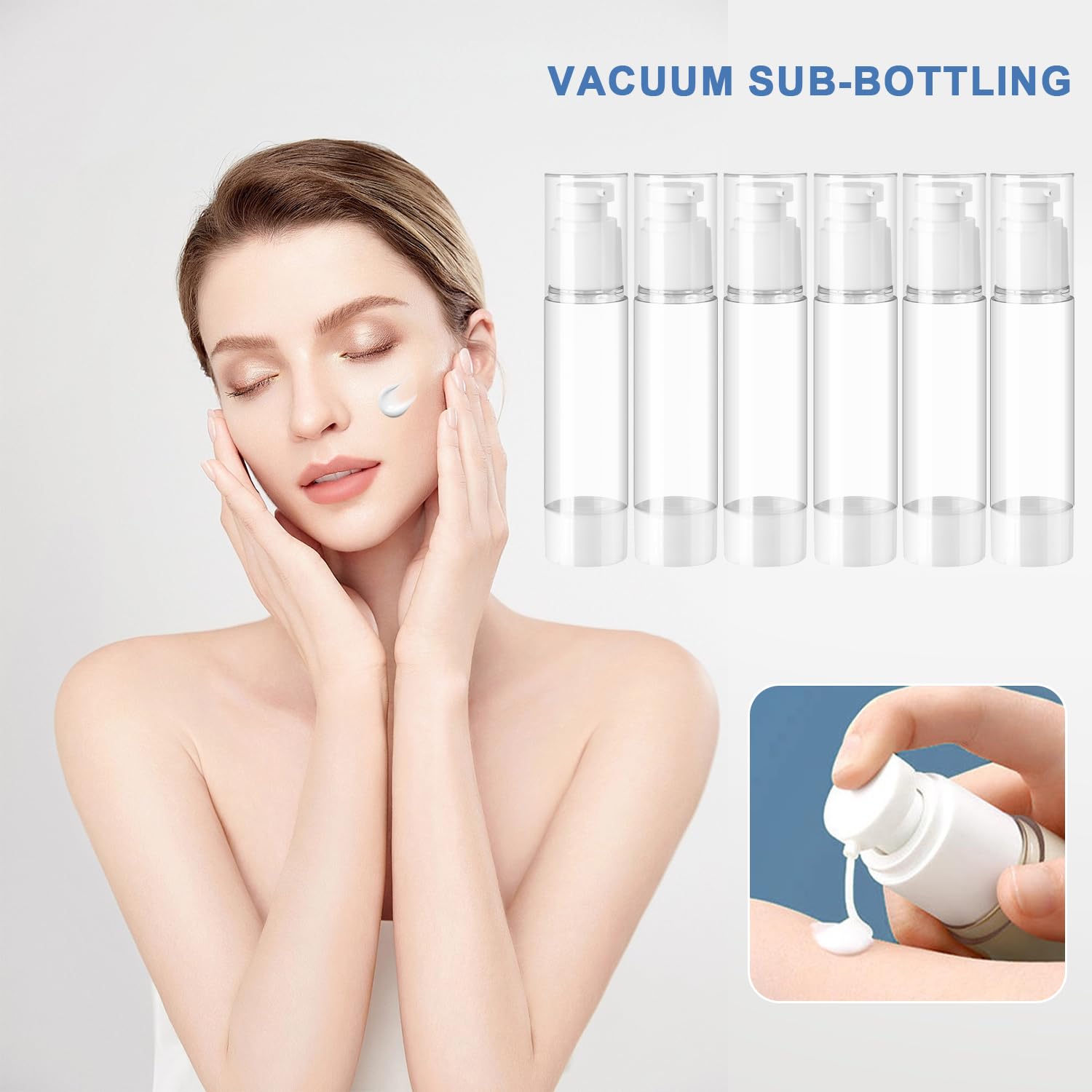 Airless dozownik z pompką, 6 sztuk, 50 ml, puste butelki na krem, do wielokrotnego napełniania, próżniowe butelki podróżne do napełniania, do podróży, balsamów, szamponów, kosmetyków