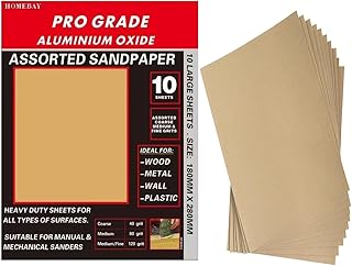 10pc Sandpaper Sheets | Assorted Grits Aluminium Oxide Sand Paper Pack For Wood & Walls | 3x Fine, 4x Medium, 3x Coarse Grit Sanding Paper