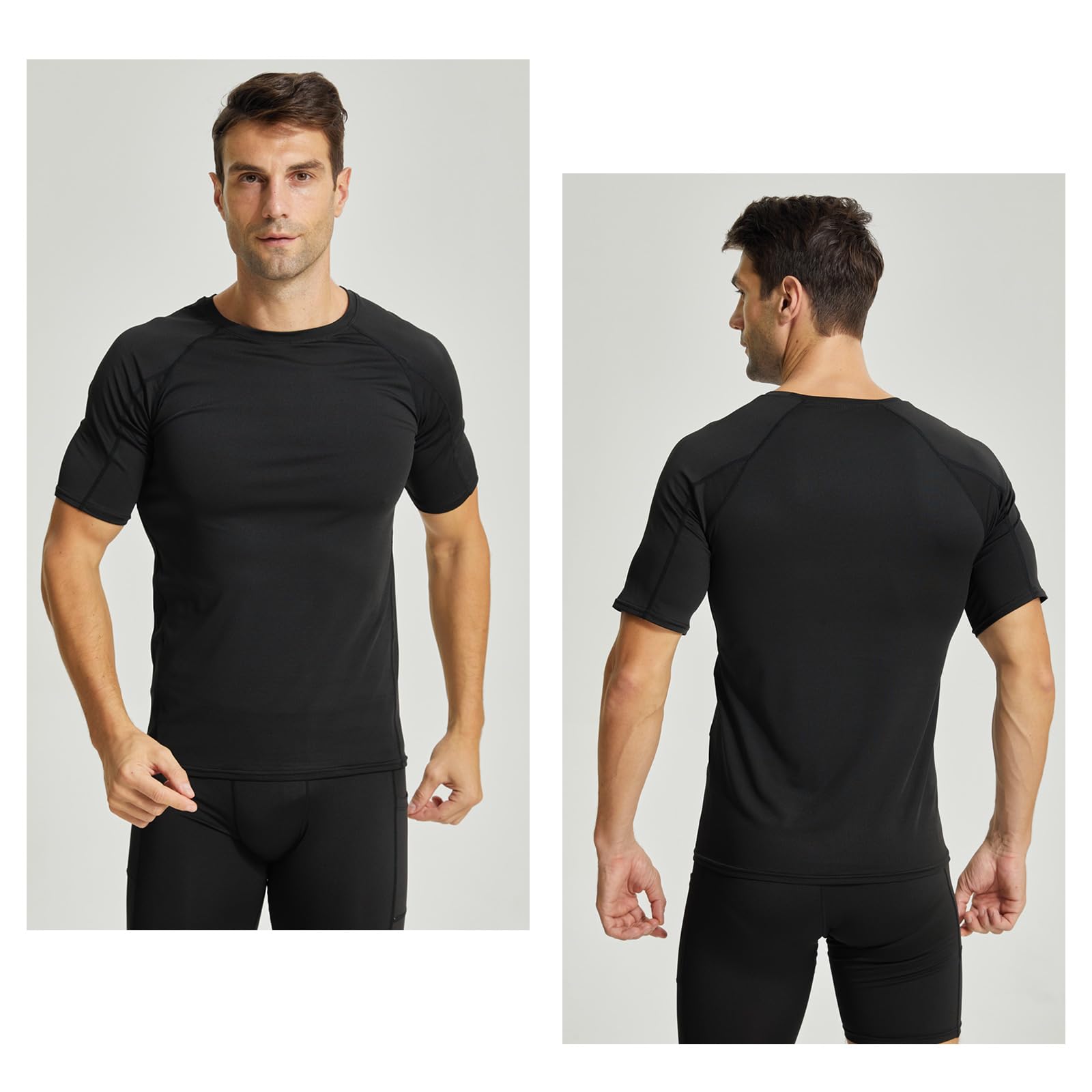 Paquete de 2 camisetas de compresión para hombre, manga corta, capa base, camiseta de secado rápido para gimnasio, deportes, fitness, entrenamiento, ciclismo, entrenamiento