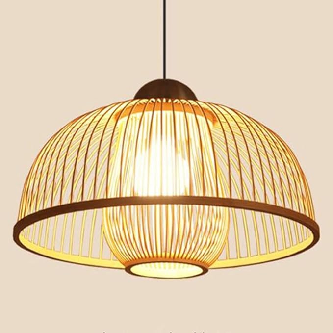 HAIIQU Mand Rieten Lampenkap Hand Bamboe Geweven Hanglamp Kroonluchter Natuurlijke Moderne Geweven Verlichtingsarmaturen Koepel Vintage Bamboe Rotan Plafondlamp Voor Keukeneiland, Woonkamer, Eetkamer