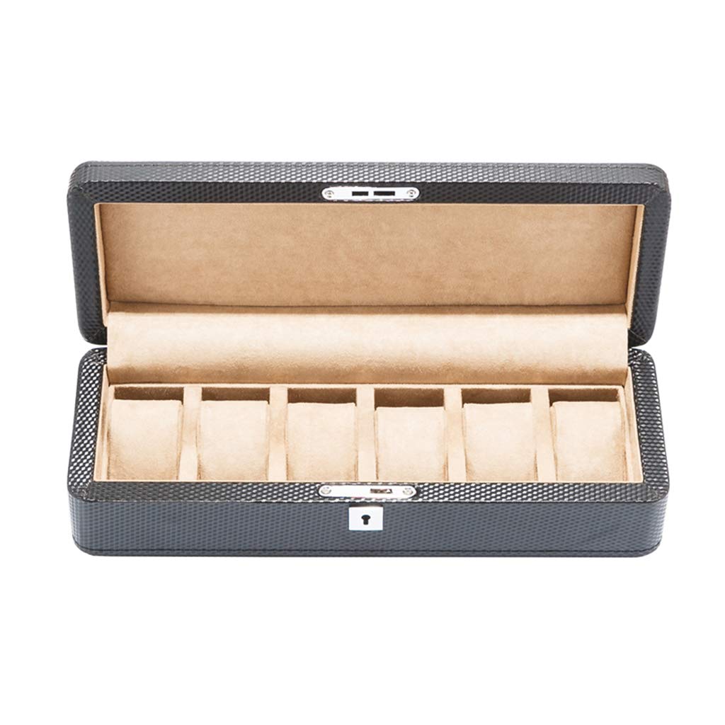 ANVLOJRIH Watch Box Carbon Fiber 3 Slots Watch Case Jewelry Display Storage Boxes Bracelet Tray with 3 Removal Storage Pillows Lockable Metal Lock for Men Women