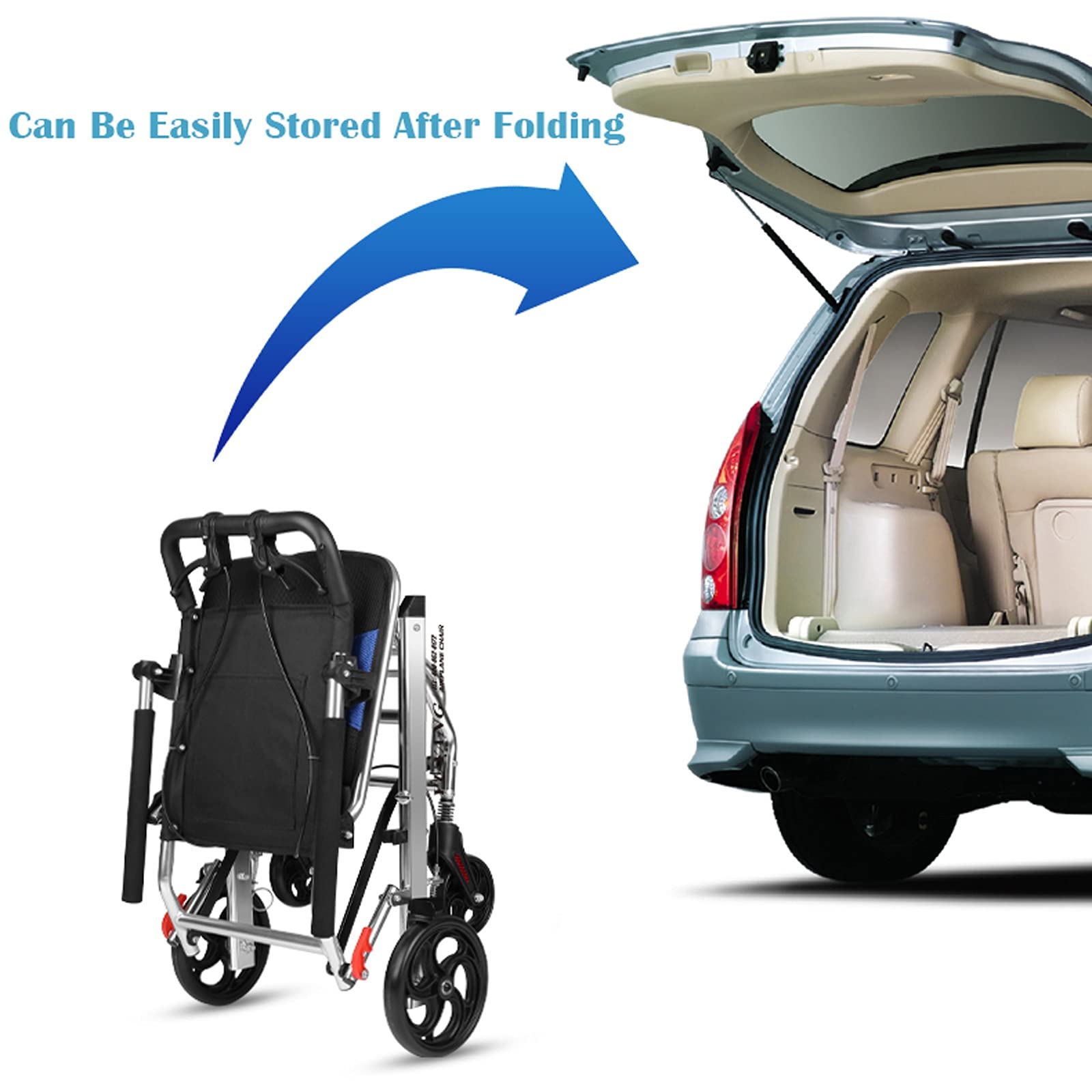 Rollstuhl Faltgerollstuhl ultraleichter Rollstuhlfahrer mit Fußstützen Tragbarer Kleiner Reise-Rollstuhl, geeignet for ältere und Kinder, 16,5 lbs Rollstuhl faltbar