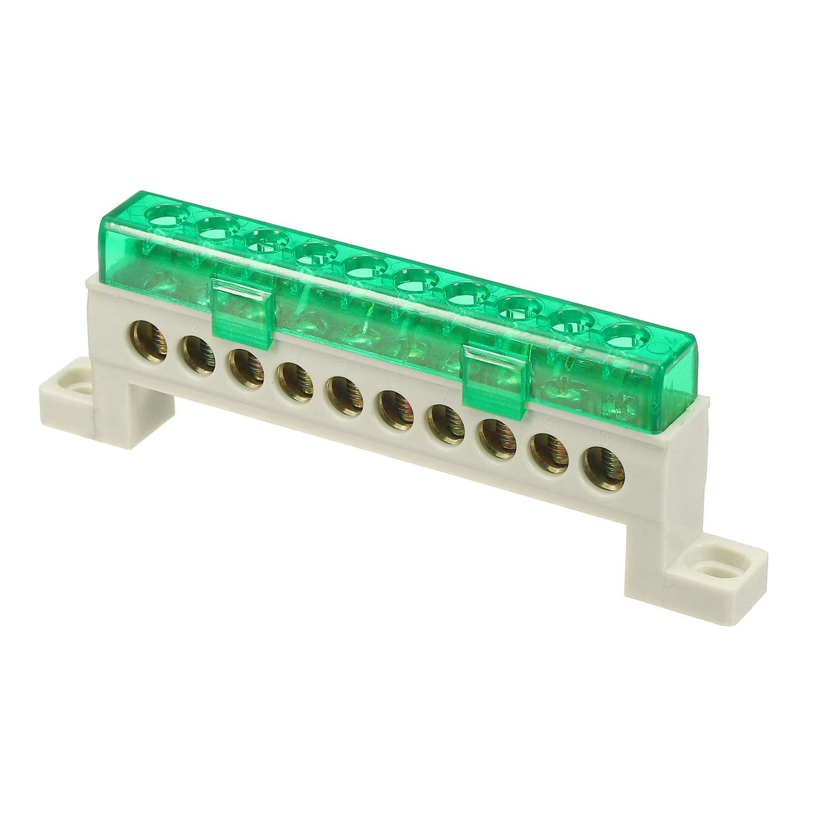 sourcing map Terminal Ground Bar, 10 Positions Screw Brass Terminal Bus Bar, 7x11mm Ground Block for Electrical Equipment, Distribution Box, Green
