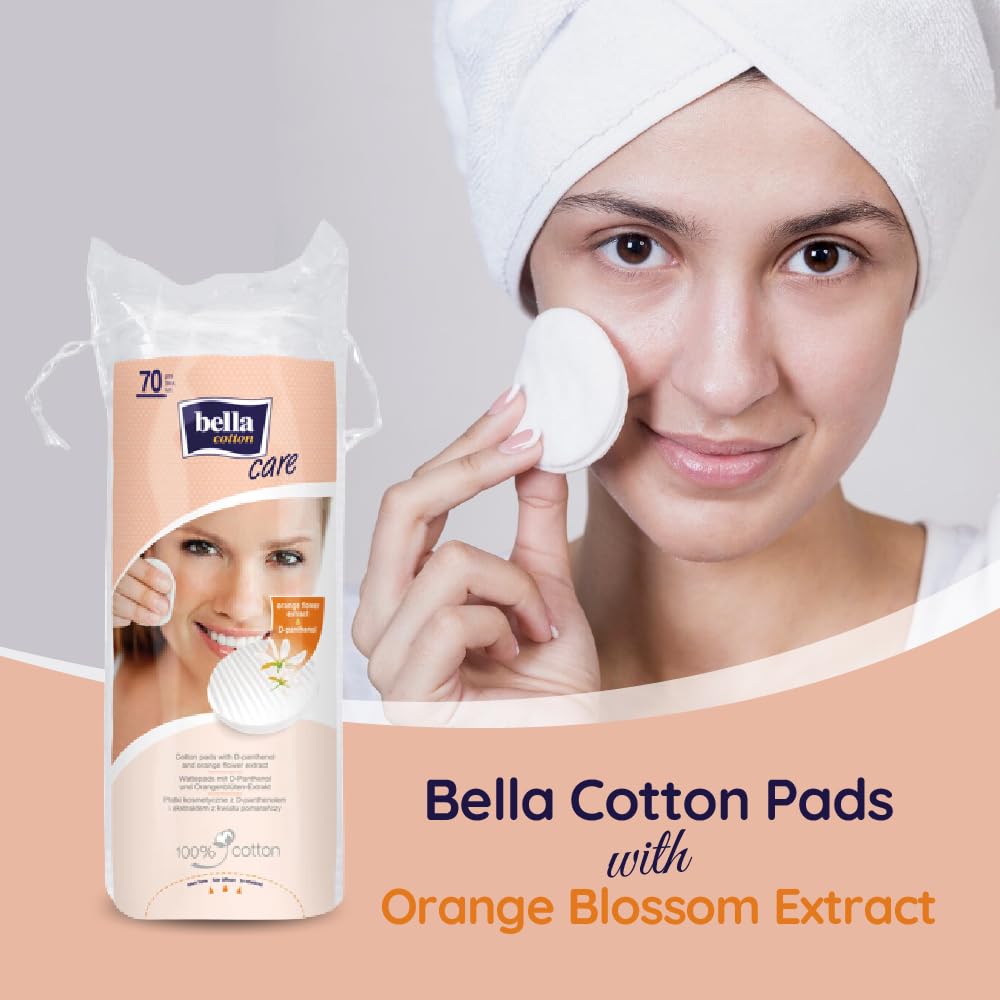 Bella Cotton Pads - 70pcs | Pack of 2 | D- Panthenol & Orange Blossom Extract | Soothes skin | Makeup Removal & Cleansing Pads | Skin friednly | Soft & Gentle| Daily use 3