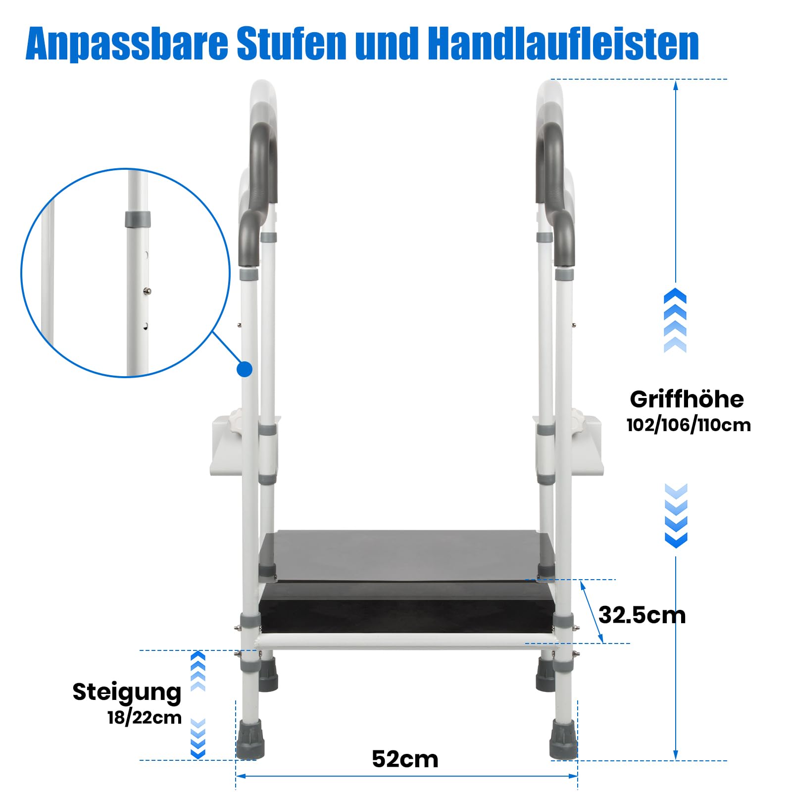 Reposapiés para baño con asa, ayuda de entrada para personas mayores, con reposabrazos, capacidad de carga 250 kg, color blanco