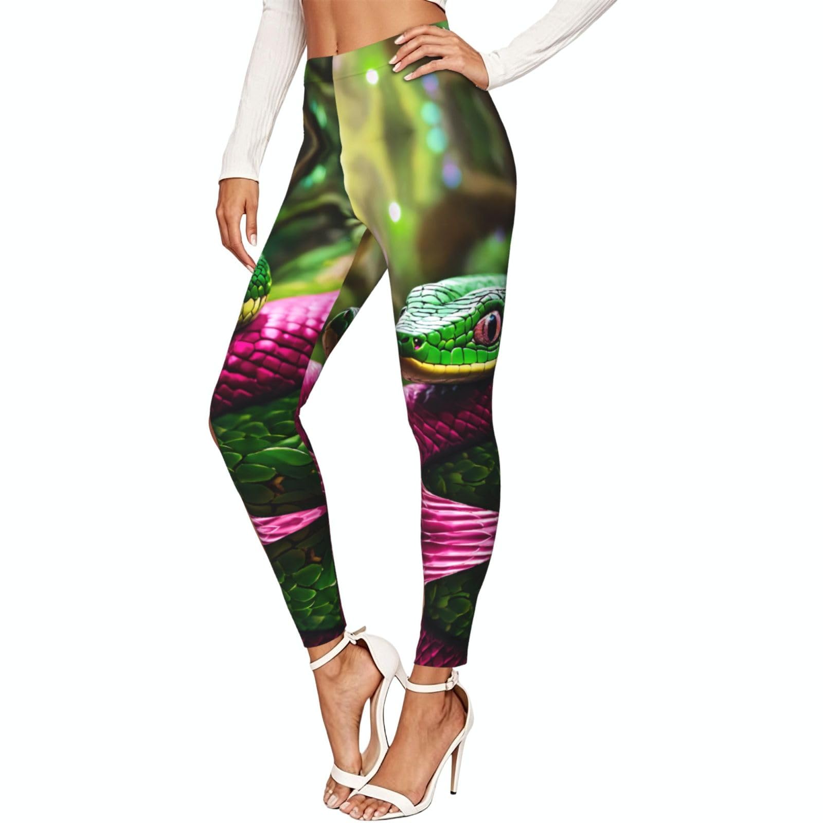 Leggings de compresión para mujer con estampado de serpiente verde de gimnasio 7