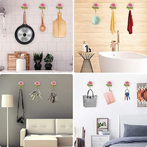 Miniatura 4 de OPENDGO 3 ganchos de pared de resina rosa para colgar abrigos, sombreros, llaves, toallas, bolsos, perchas para decoración de pared de habitación