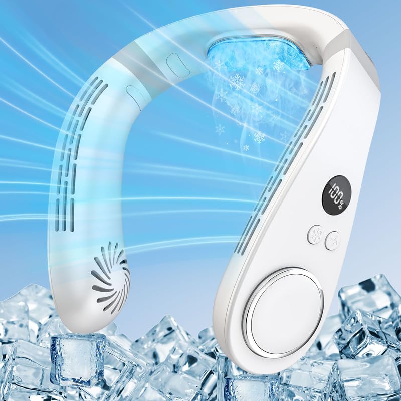 Kouric Ventilatore da Collo,Ventilatore Portatile, Ventole Collo USB Ricaricabile Silenzioso Senza Lama con LCD Display,Flusso d'Aria a 360°,4 Velocità per Ufficio,Casa,Aria Aperta