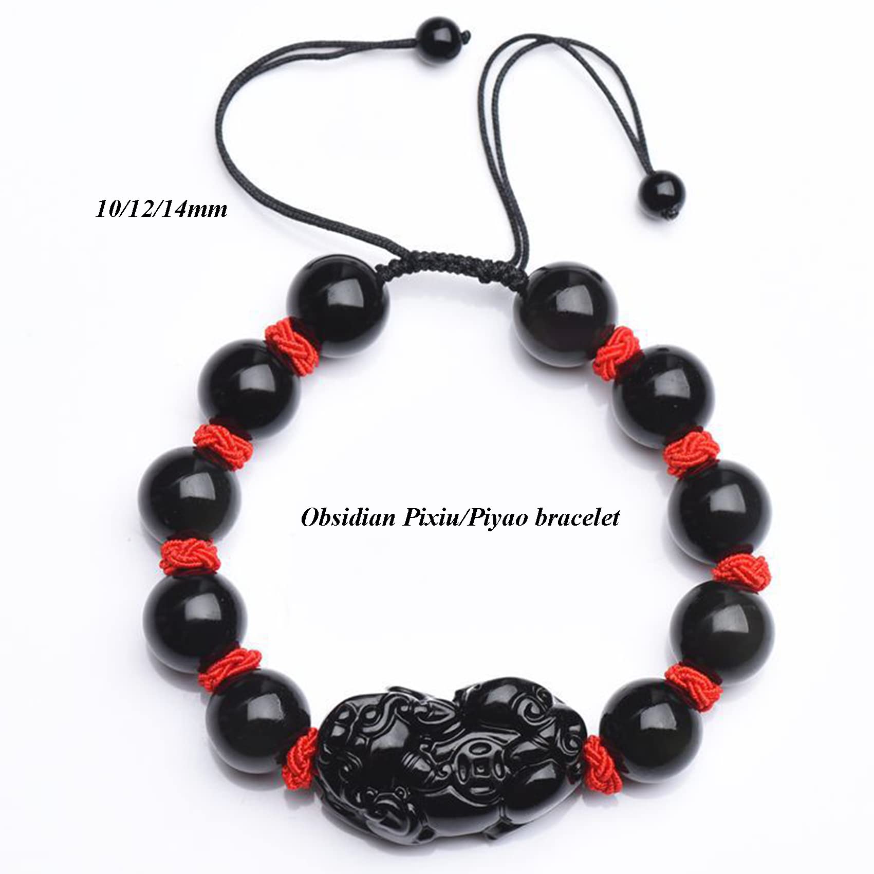 Obsidiana Negra, Pi Yao Hilo Rojo Riqueza Reiki Amuleto Suerte Ajustable Proteger del Mal Mujeres Hombres,Rojo,10mm