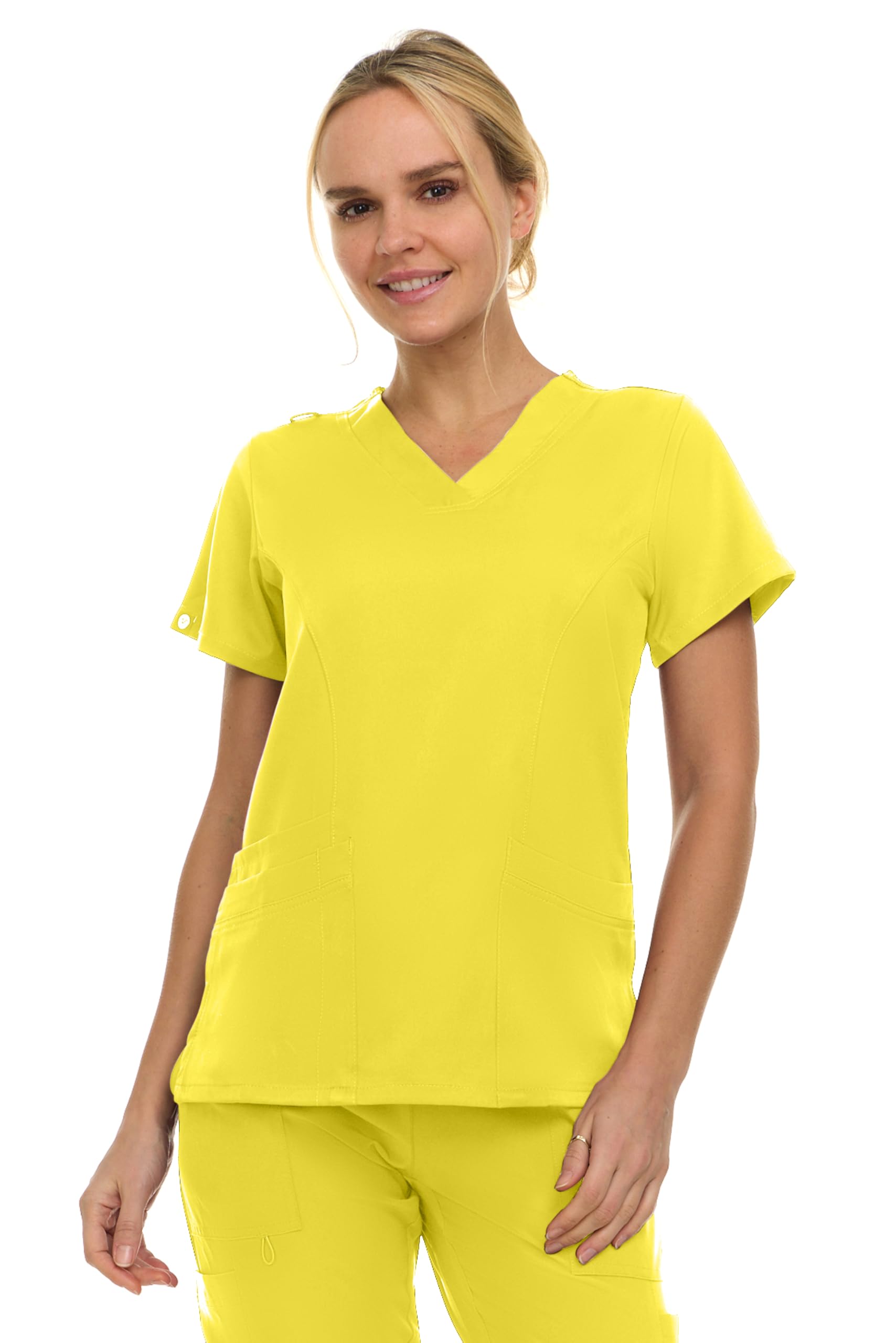 MediChic Women Scrubs V-Neck Three Pocket Scrub Top with 4-Way Stretch, Available in Over 20 Colors