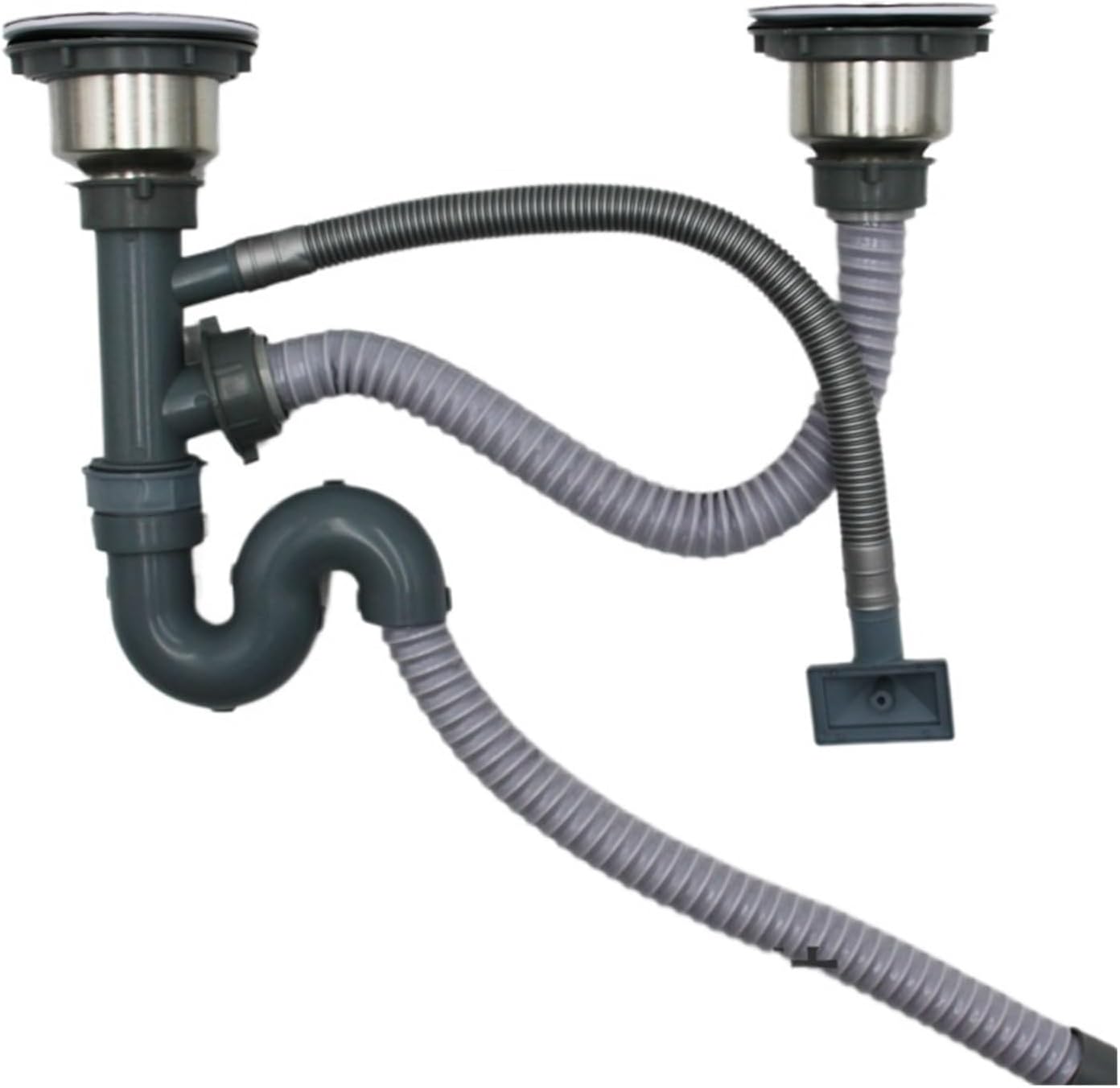 ステンレススチール製キッチンダブルシンク下水管セット、S型洗面器用曲げシンクアクセサリー、