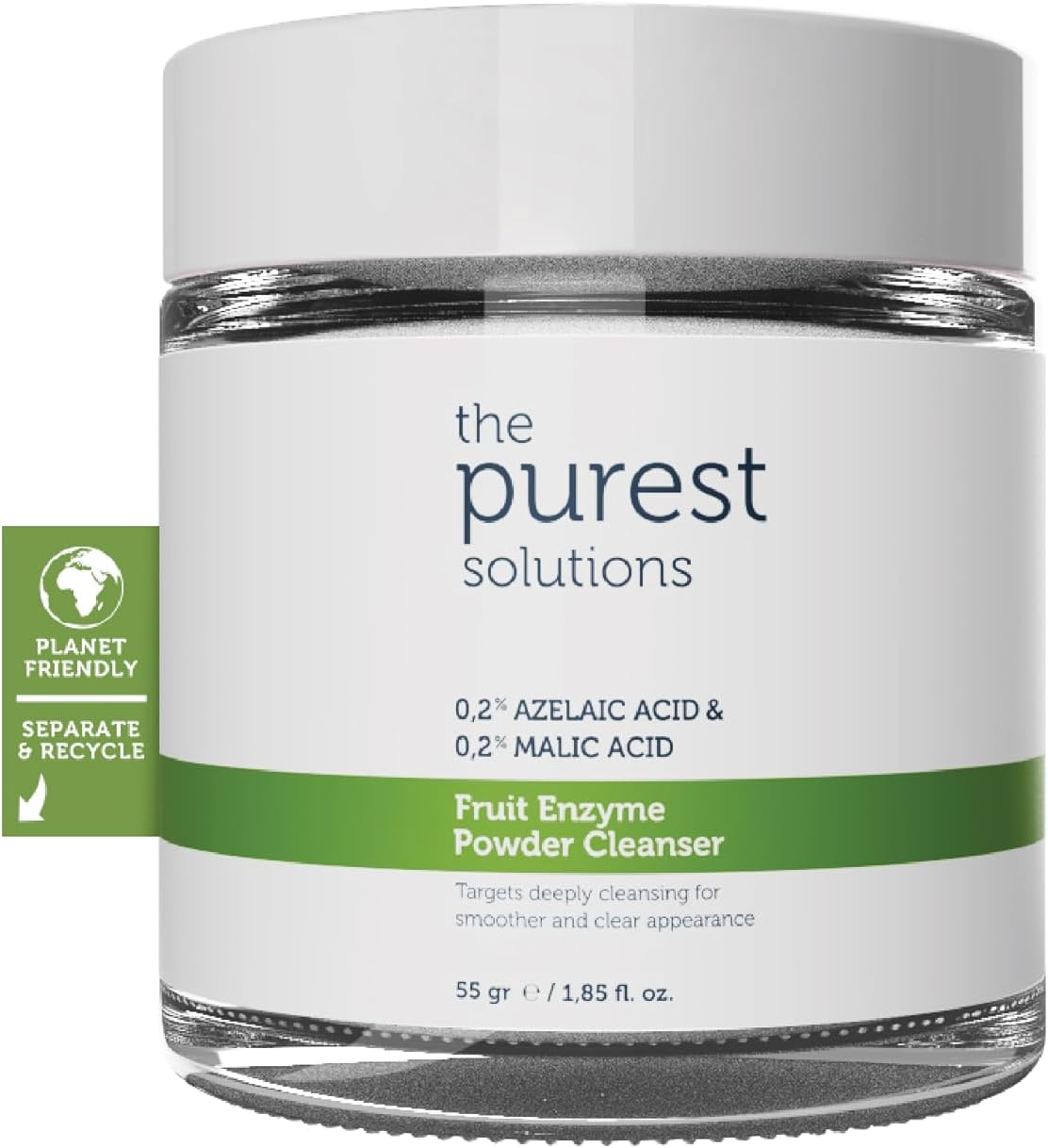 The Purest Solutions Fruit Enzyme Powder Cleanser (0.2% Azelaic Acid & 0.2% Malic Acid) - Pore Cleaning & Skin Regeneration - All Skin Types - Vegan | Cruelty Free | Eco Friendly (55 gr)