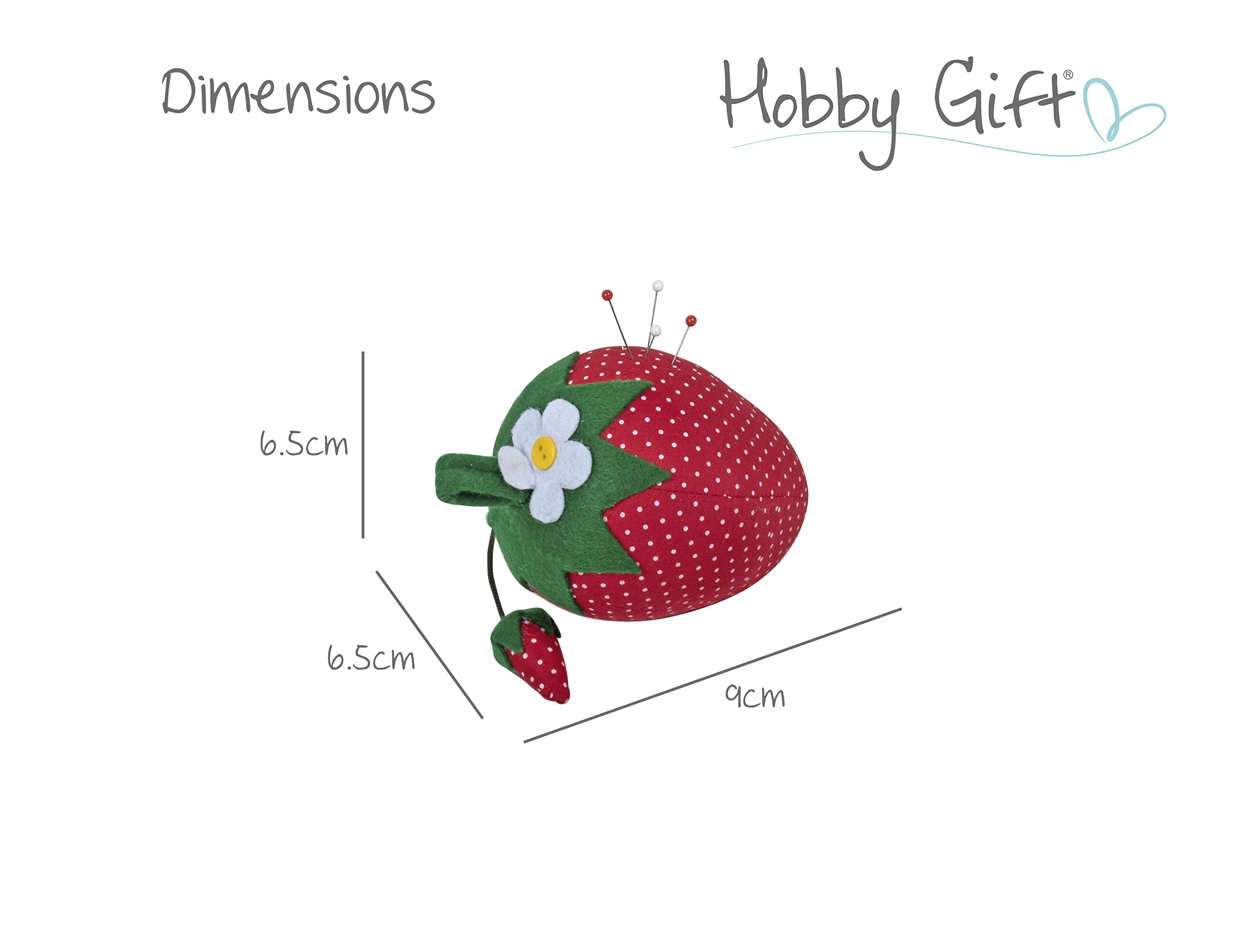 Hobby Gift Nadelkissen aus Stoff, 6,5 x 6,5 x 9 cm, Erdbeere