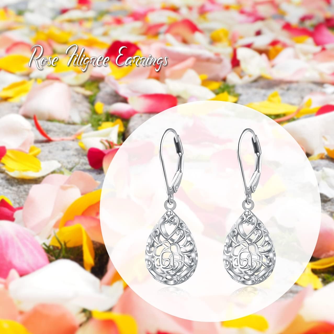 925 Sterling Silver Filigree Dangle Drop Earrings Daisy/Lotus/Rose Flower/Moonstone Leverback Teardrop Earrings for Women Infinity Celtic Knot Daisy Lotus Jewelry for Mothers Day - Image 6