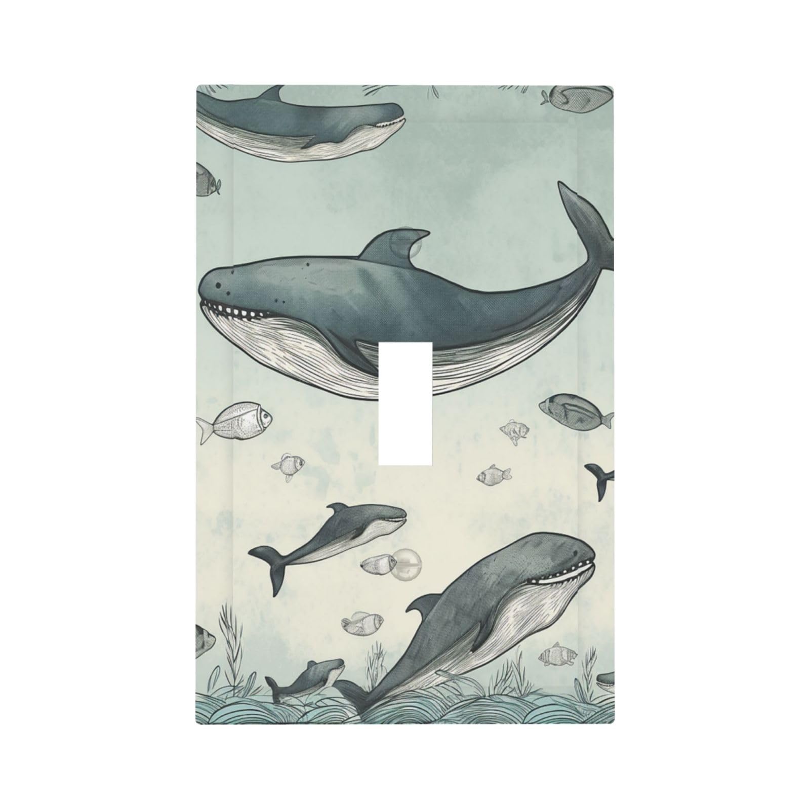 1-Gang Decorator Wall Plate Baleen Whale Light Switch Cover Single Gang Receptacle Outlet Wall Plate Mid Size 5" x 3" Wallplate Unbreakable Polycarbonate Outlet Faceplates Covers