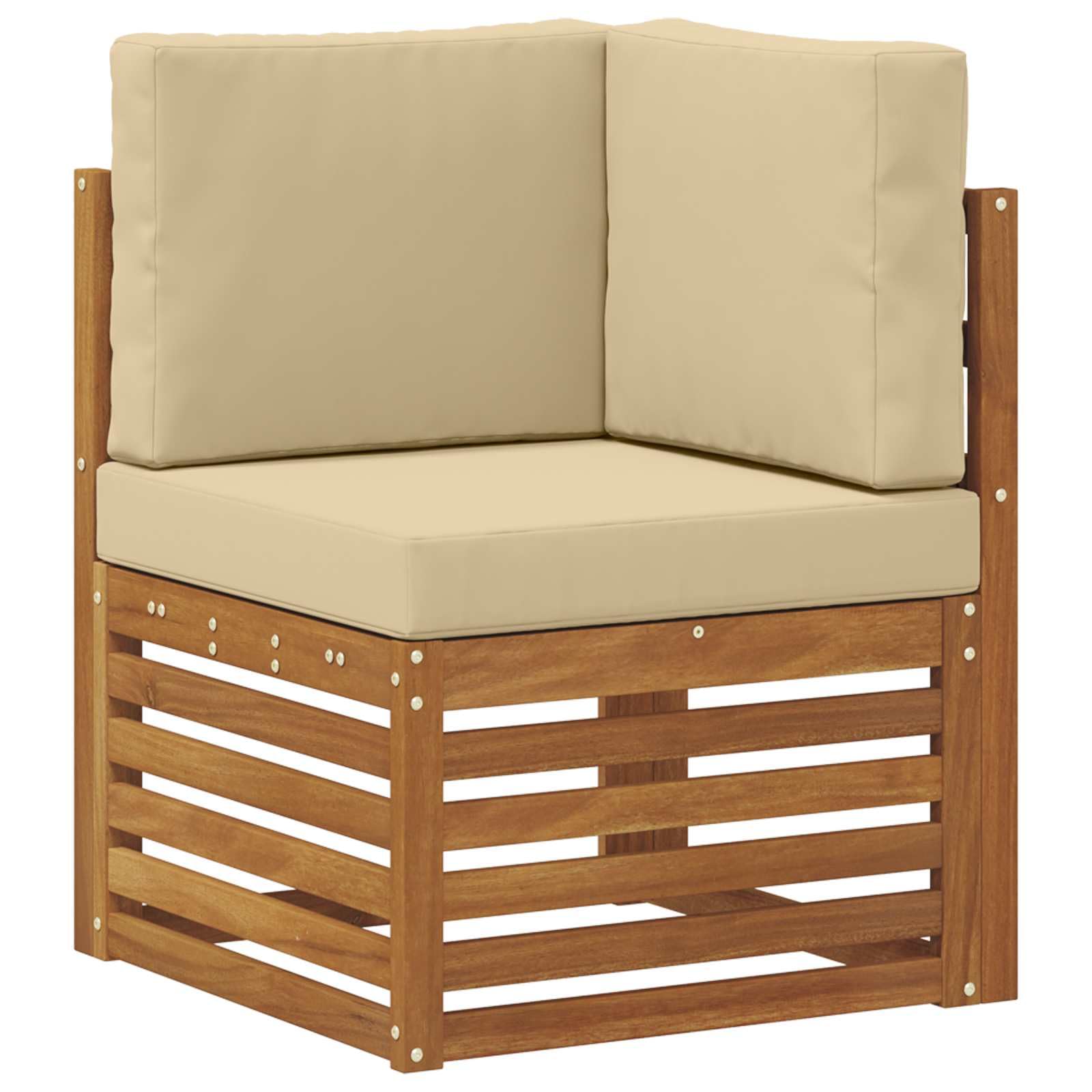 Gartenmöbelset 8-teilig aus massivem Akazienholz Natur Beige wetterfest für Terrasse Balkon Garten Esszimmer Wohnzimmer Moderne Sitzgruppe mit Tisch, Sofas, Stühlen, Kissen, langlebig