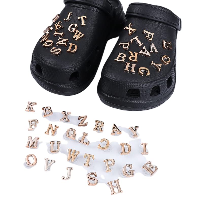 Gold Croc Charms,Shiny Letter Croc Charms,Shiny Gold Croc