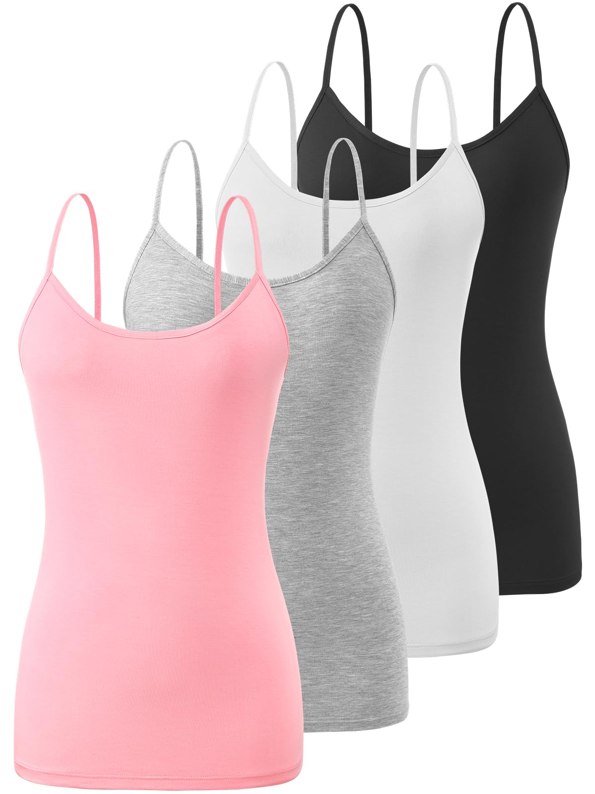 Knuffnee Damen Unterhemden Verstellbare Spaghetti Tops Basic Cami Tank Top 4er Pack