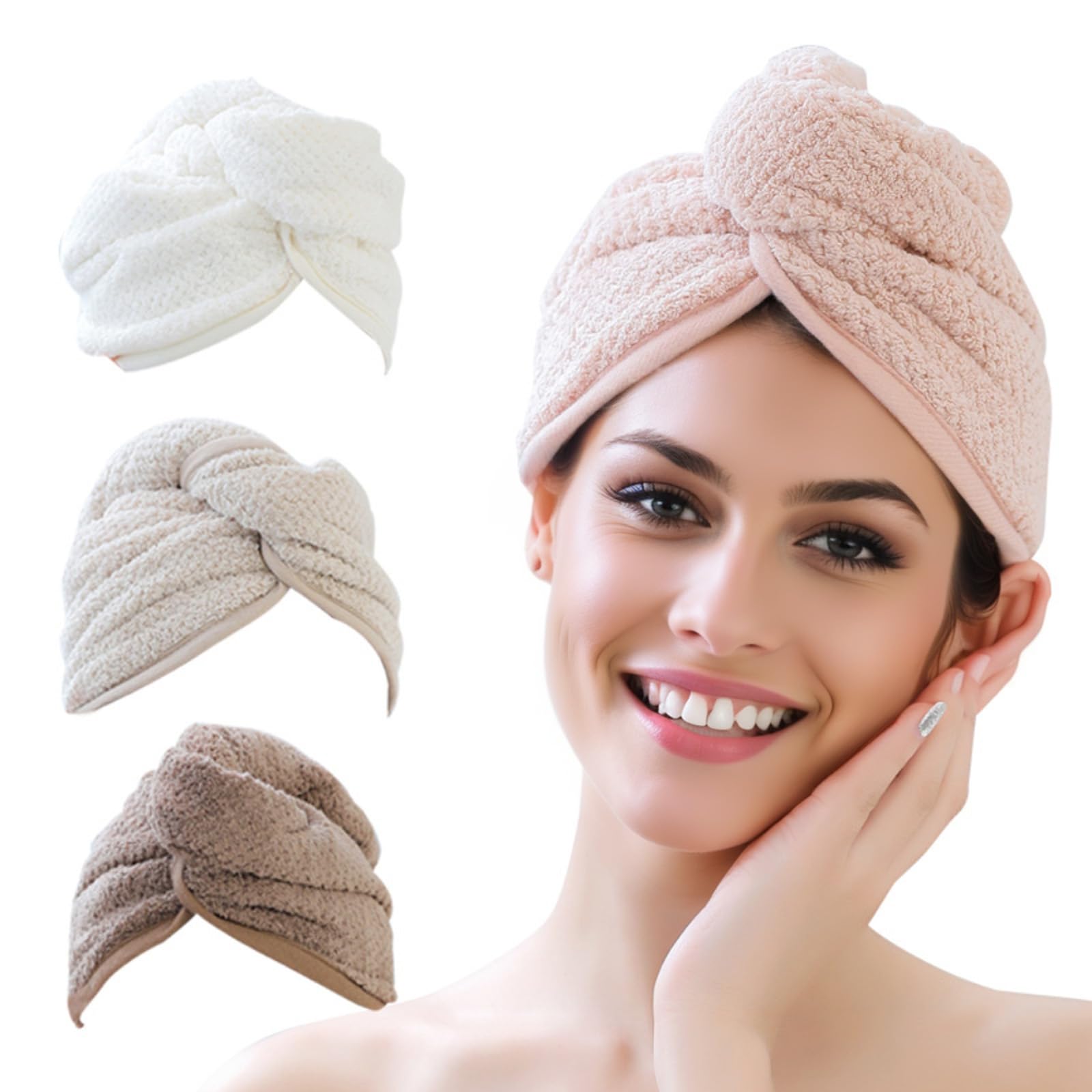 Microfiber Hair Towel Warp for Women, Fast Drying Caps Head Wrap with Button Absorbent Hair Turban Soft Bath Cap Cute Shower Cap (4Pcs)