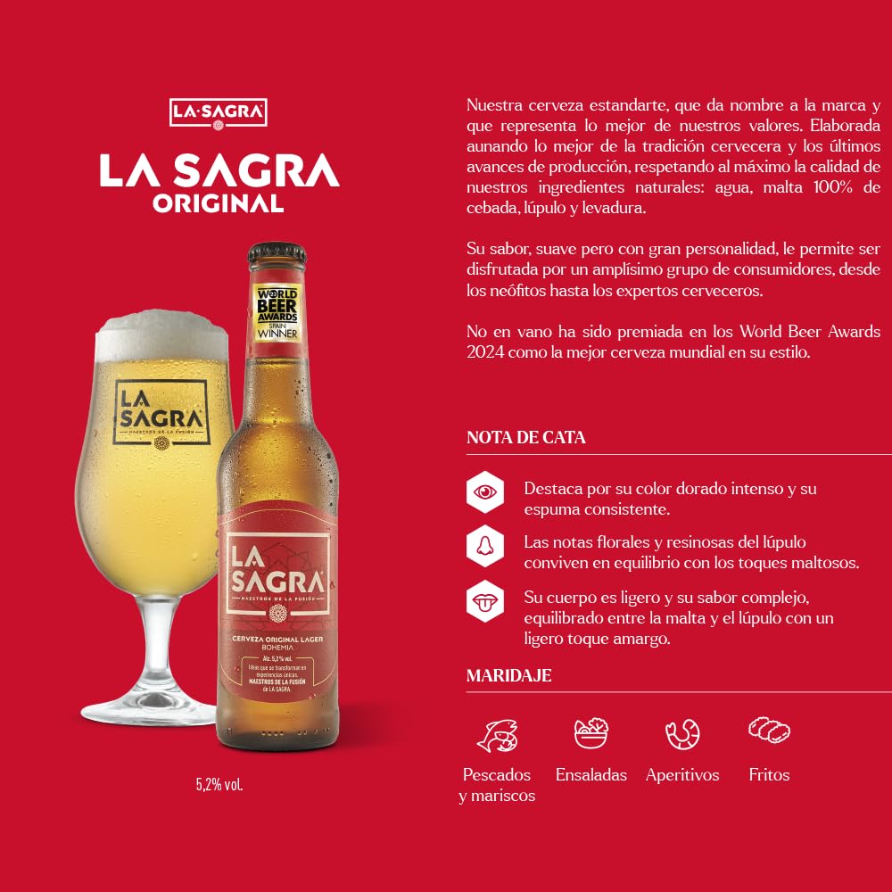 La Sagra - Cerveza Lager estilo Pilsner - Alc. 5,2% Vol. - Caja de 24 latas de 330 ml - Total: 7920 ml (Paquete de 5)