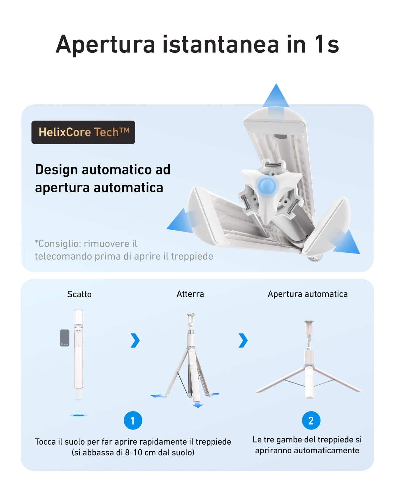 TELESIN 170cm Treppiede ad Apertura Automatica in 0,1s Per iPhone/Android | Telecomando con Display Zoom/Focus e Mirroring, Supporto per Viaggi, Vlog, Makeup e Live
