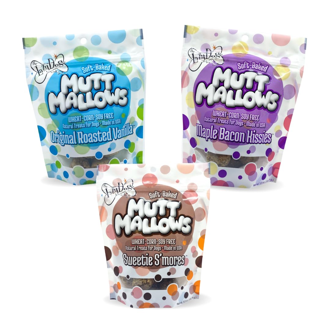 The Lazy Dog Cookie Co. Mutt Mallows Soft Baked Dog Treats, Wheat, Corn & Soy Free, Baked in The USA, 5 oz Cost Saving Variety Bundle (Pack of 3)