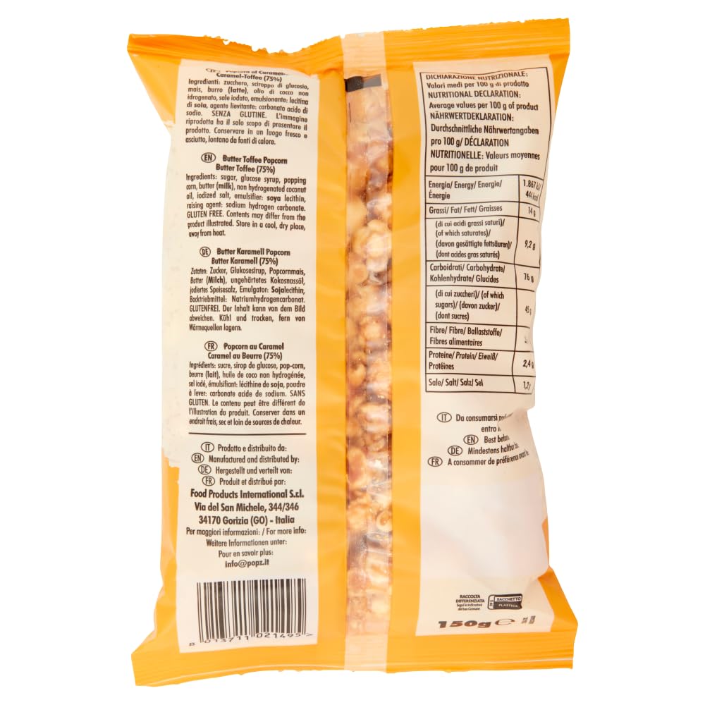Italian Gourmet Popcorn Caramel Toffee al Burro Karamell Beutel 12 x 150g