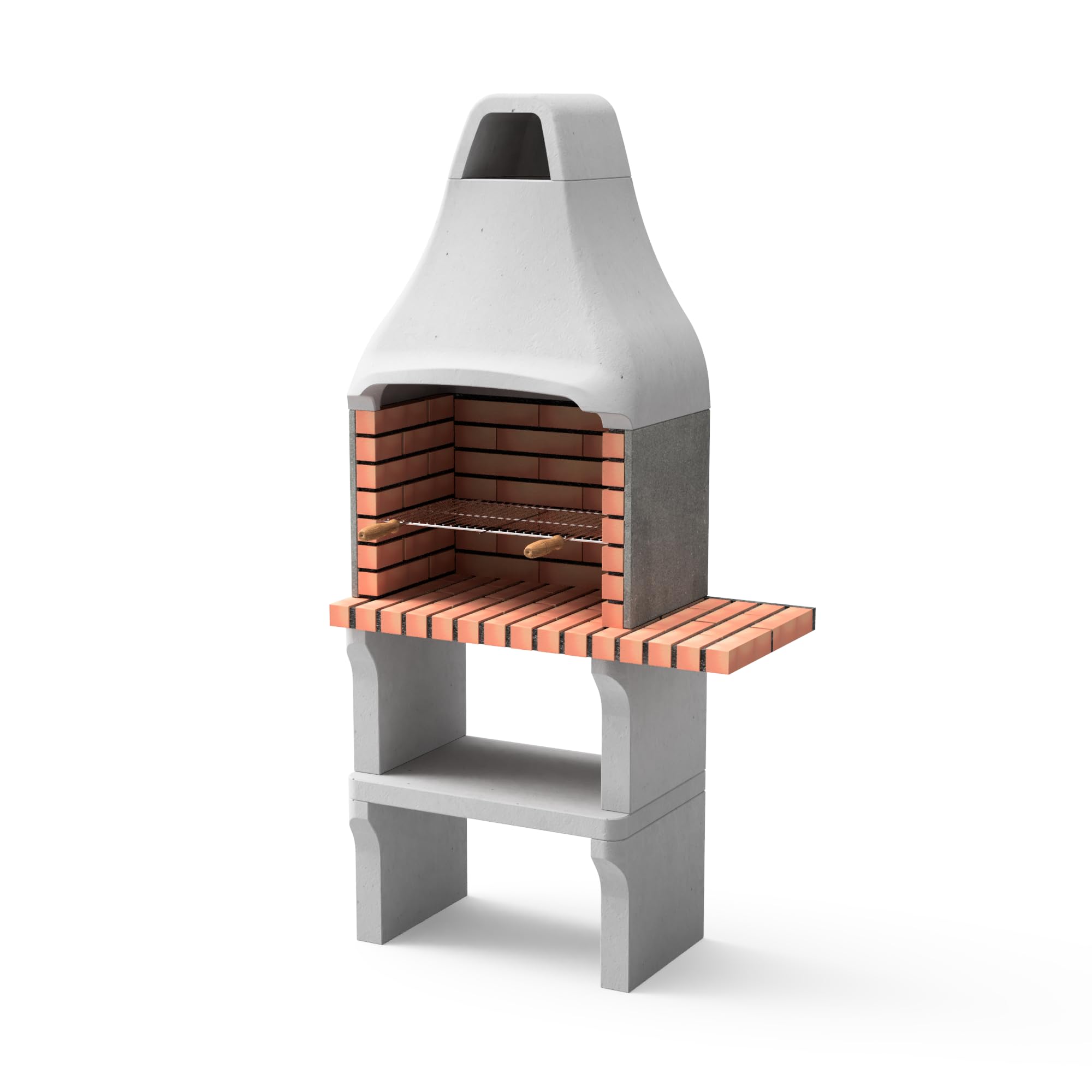 MOVELAR - Barbacoa de Obra Prefabricada de Leña y Carbón Modelo New Iberia Plus con Mini Soporte Lateral (Gris, Naranja - 95 x 47 x 190 cm) REF: M00195 - Cocina de Exterior para Jardín o Patio