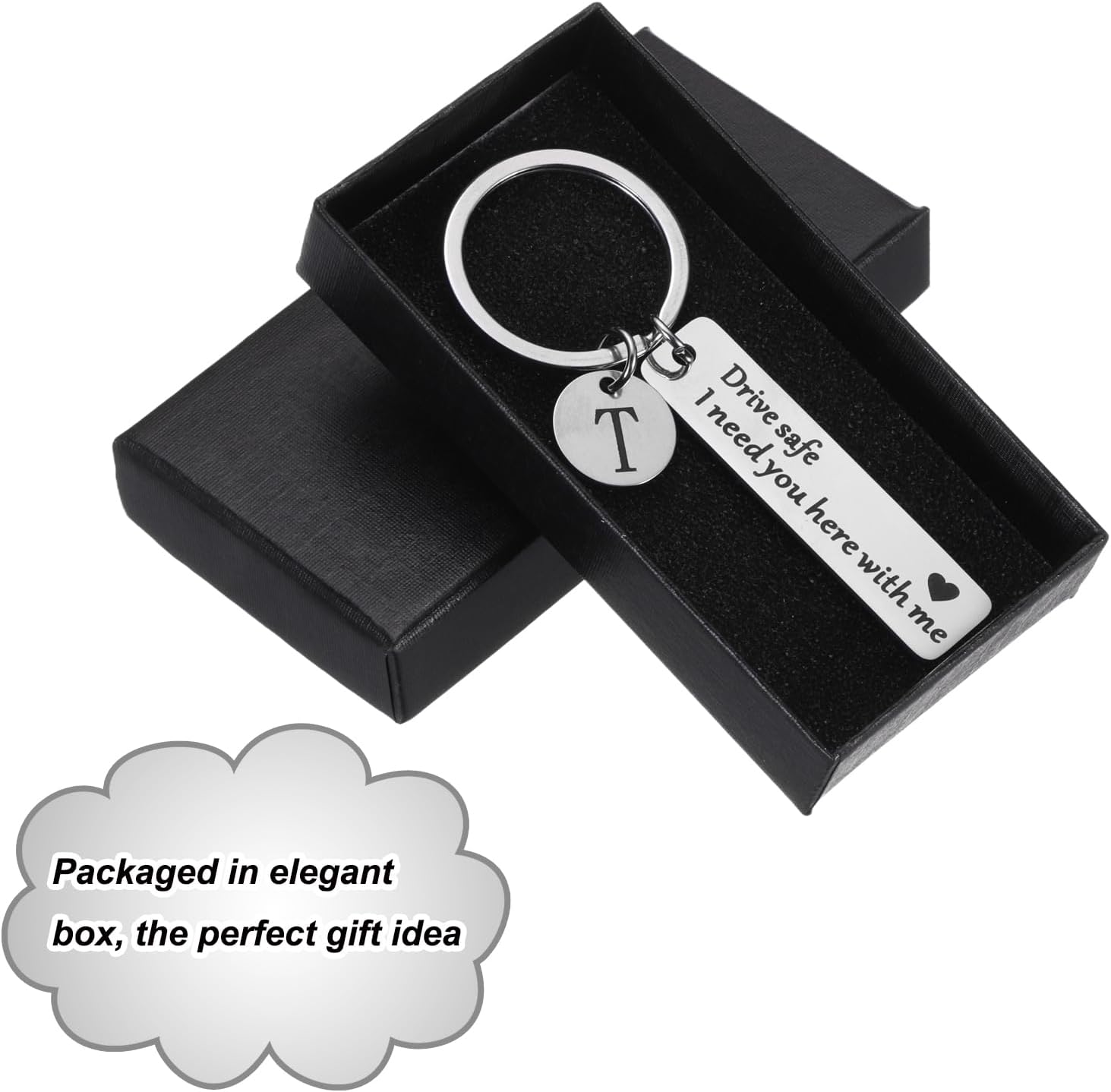 PATIKIL Drive Safe Keychain, Letter A Keychain I Need You Here with Me Custom Keychain with Gift Box for Valentines Day Gifts