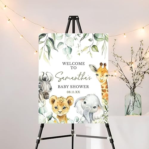 Cartel de bienvenida personalizado con texto en inglés "A Little Wild One" para baby shower, cartel de baby shower de selva del bosque, animales del
