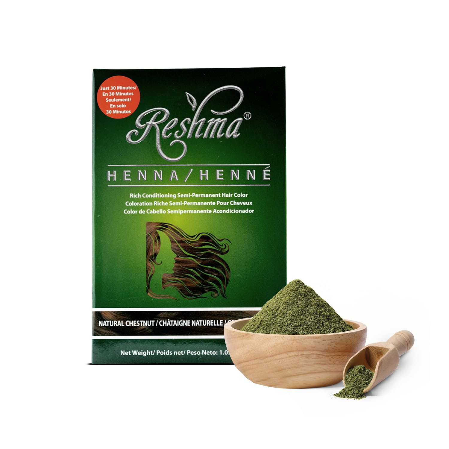 30 Minute Henna Hair Color Infused with Organic Henna Lawsonia Inermis 100% Gray Coverage for Soft, Shiny Hair, Plant-Based Hair Dye—1.05 oz Pack of 1 (Chestnut)