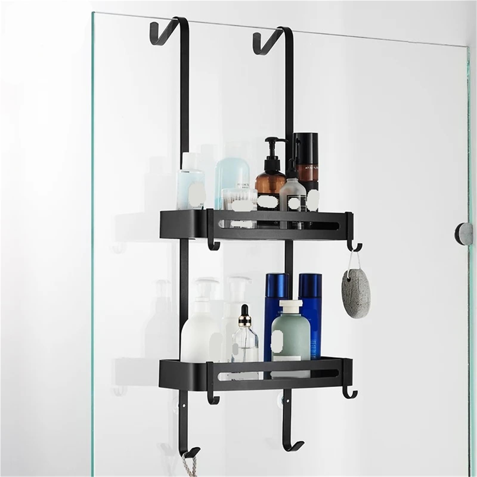 Estanteria ducha Estantes for baño colgantes negros, estante organizador for , soporte for champú sin clavos, cesta de almacenamiento para Hogar(Black Double layer)