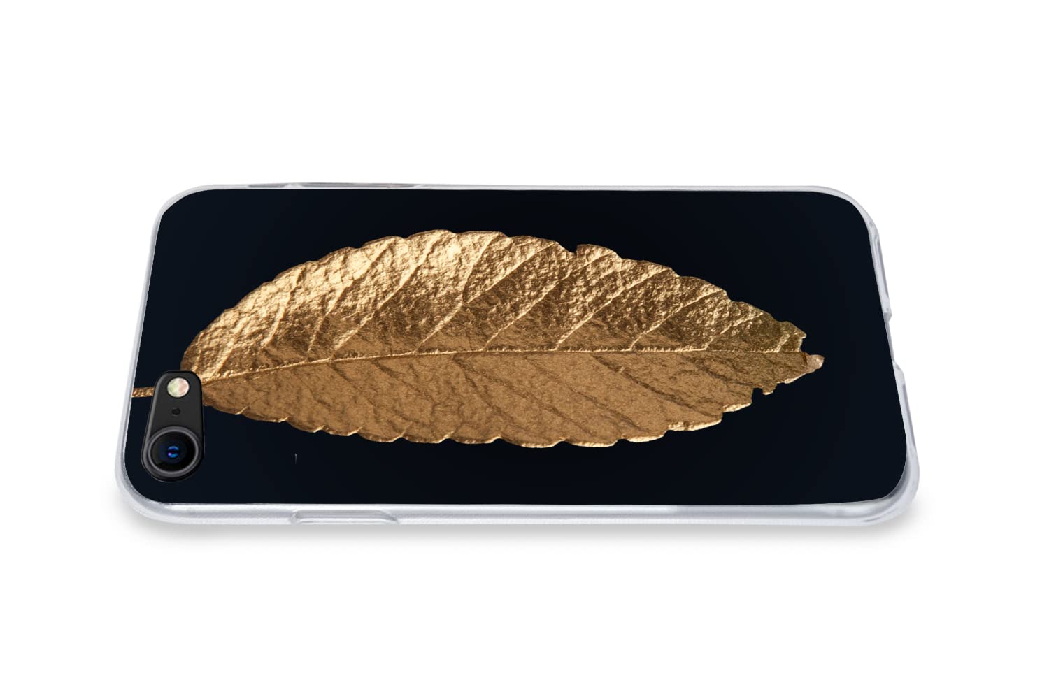 MuchoWow Funda para iPhone 8 - Hojas - Negro - Oro - Lujo - Naturaleza - Funda de Silicona/Funda Blanda para teléfono móvil