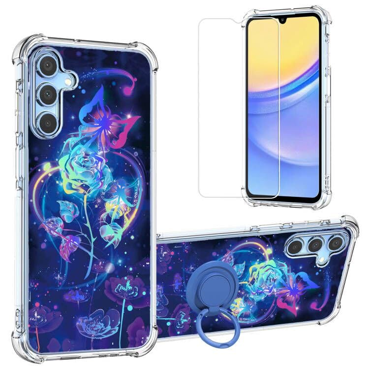 for Galaxy A15 Case Compatible with Samsung Galaxy A15 Phone Case Cover [with Tempered Glass Screen Protector][Ring Support] [Colorful Reflect Light] IMDL-LMG