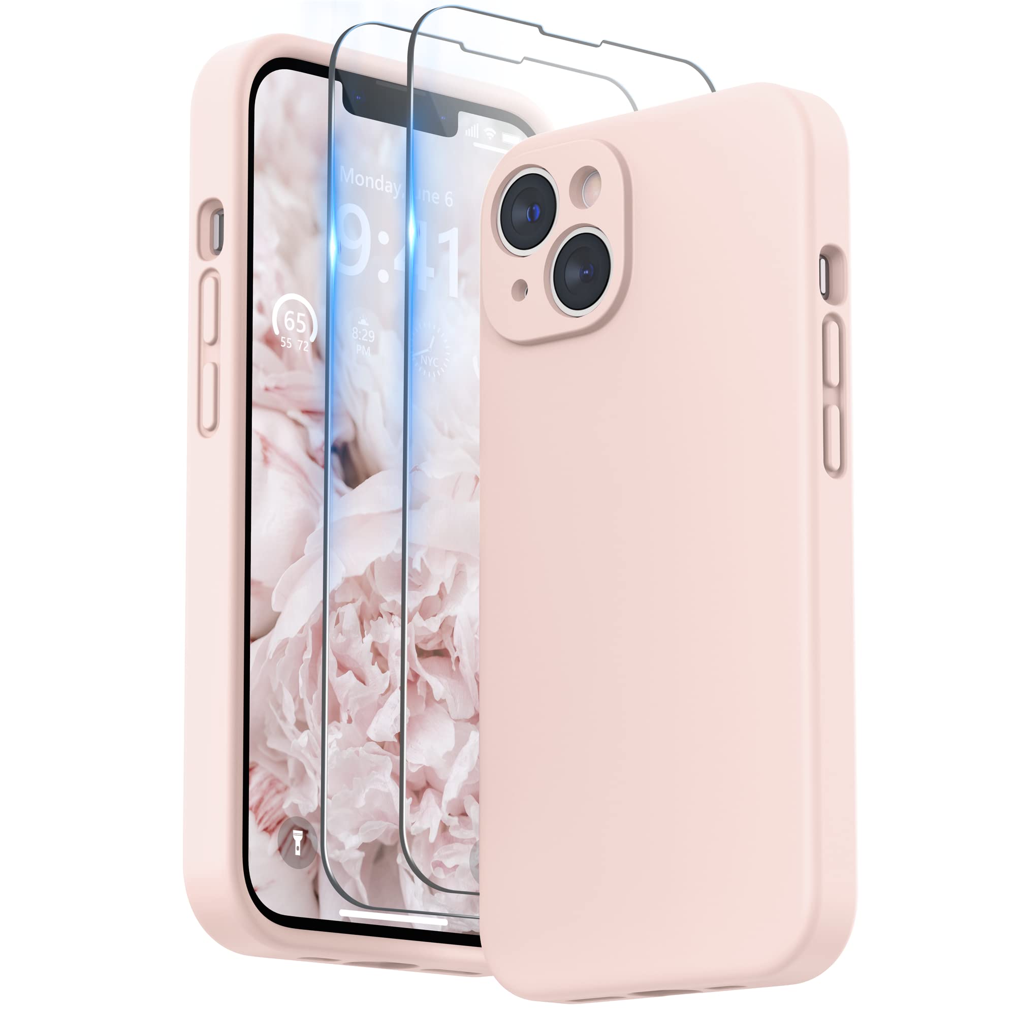 SURPHY Case for iPhone 14 Plus Case with Screen Protector and Camera Protection, Liquid Silicone Phone Case with Soft Microfiber Lining, Chalk Pink