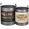 Primitives by Kathy Home Decor Organization and Storage Bucket Set Speedy Laundry Fluff Fold Galvanized Metal Bin with Rustic Charm Practicality Large 1150D x 13H Small 975D x 1175H