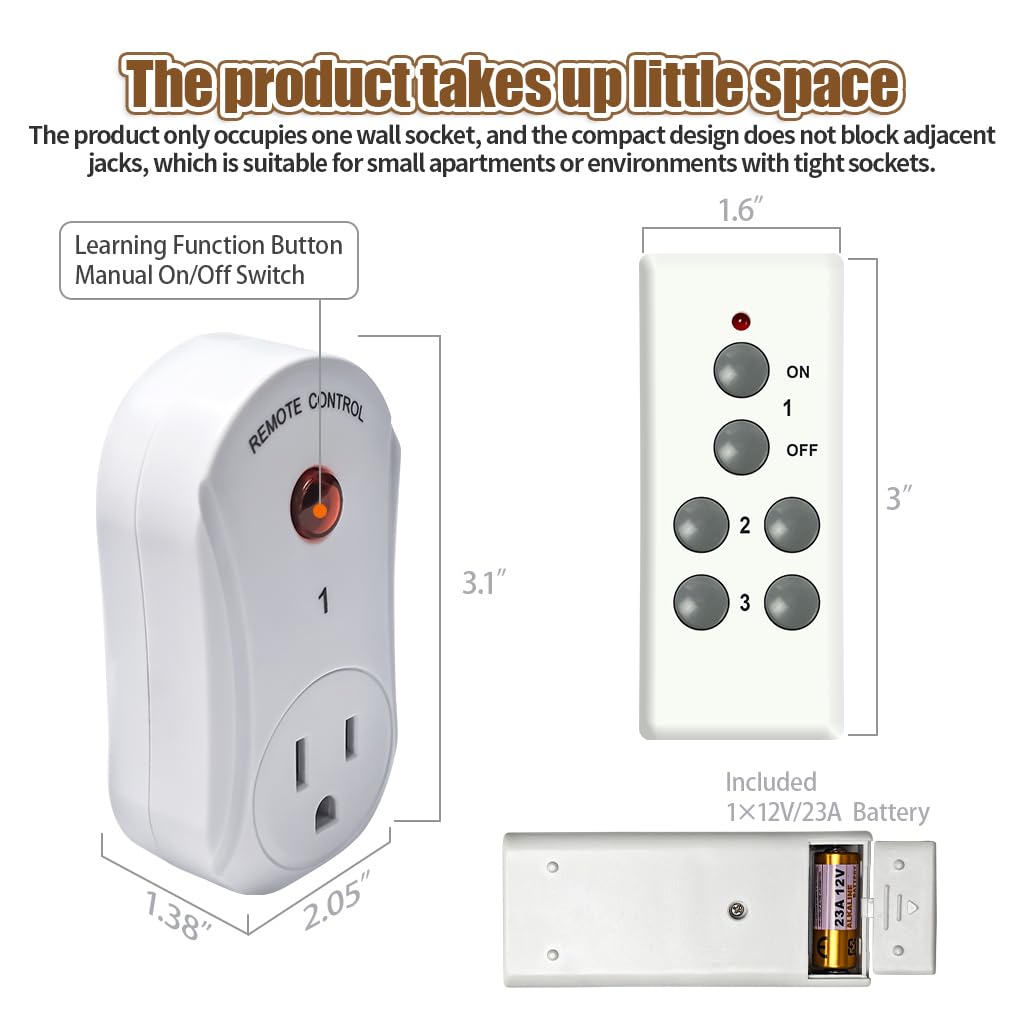 Remote Control Outlet, C-GLNKY Wireless Electrical Plug Switch for Lights, Lamps, Fans, 100ft RF Range,15A 1800W (1 Remote + 3 Outlet+1 Battery) 8 61omiZP9e7L. SL1024