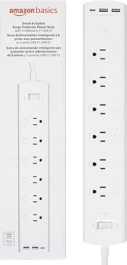 Amazon Basics Rectangle Smart Plug Power Strip, Surge Protector with 3 Individually Controlled Outlets and 2 USB Ports, 2.4 GHz Wi-Fi, Works with Alexa, White, 11.02 *2.56*1.38in