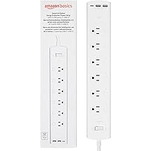 Amazon Basics Smart Plug Power Strip with 6 Individually Controlled Outlets and 3 USB Ports (2 USB-A and 1 USB-C), WiFi, Works with Alexa Only, 2.4 GHz, No Hub Required, White