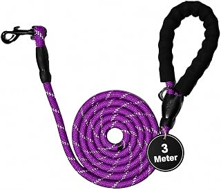 Hundeleine aus Violetten Kletterseil, 3 Meter; Schaumstoffgriff, Reflektierende Nähte, 360° Karabinerhaken, für kleine bis mittelgroße Hunde (Violett, 300, Zentimeter)
