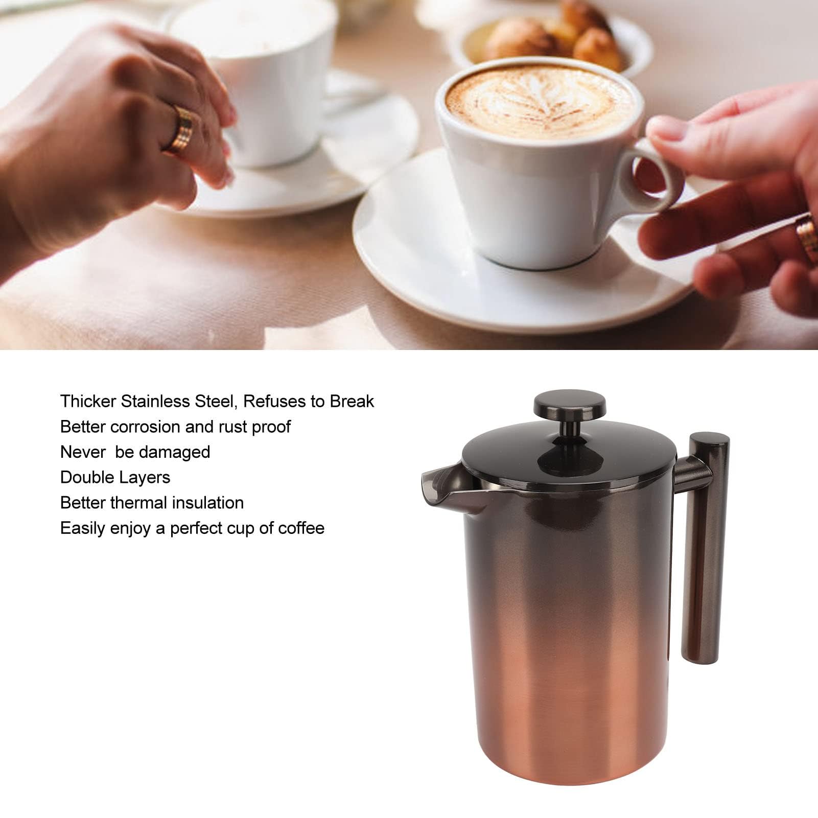 Cafetera De Prensa Francesa Con Filtro Rampa Degradada De Acero Inoxidable 304 De Doble Capa, Prensa De Café De Acero Inoxidable Portátil Y Duradera Para El Hogar Y Los Viajes(800ML)