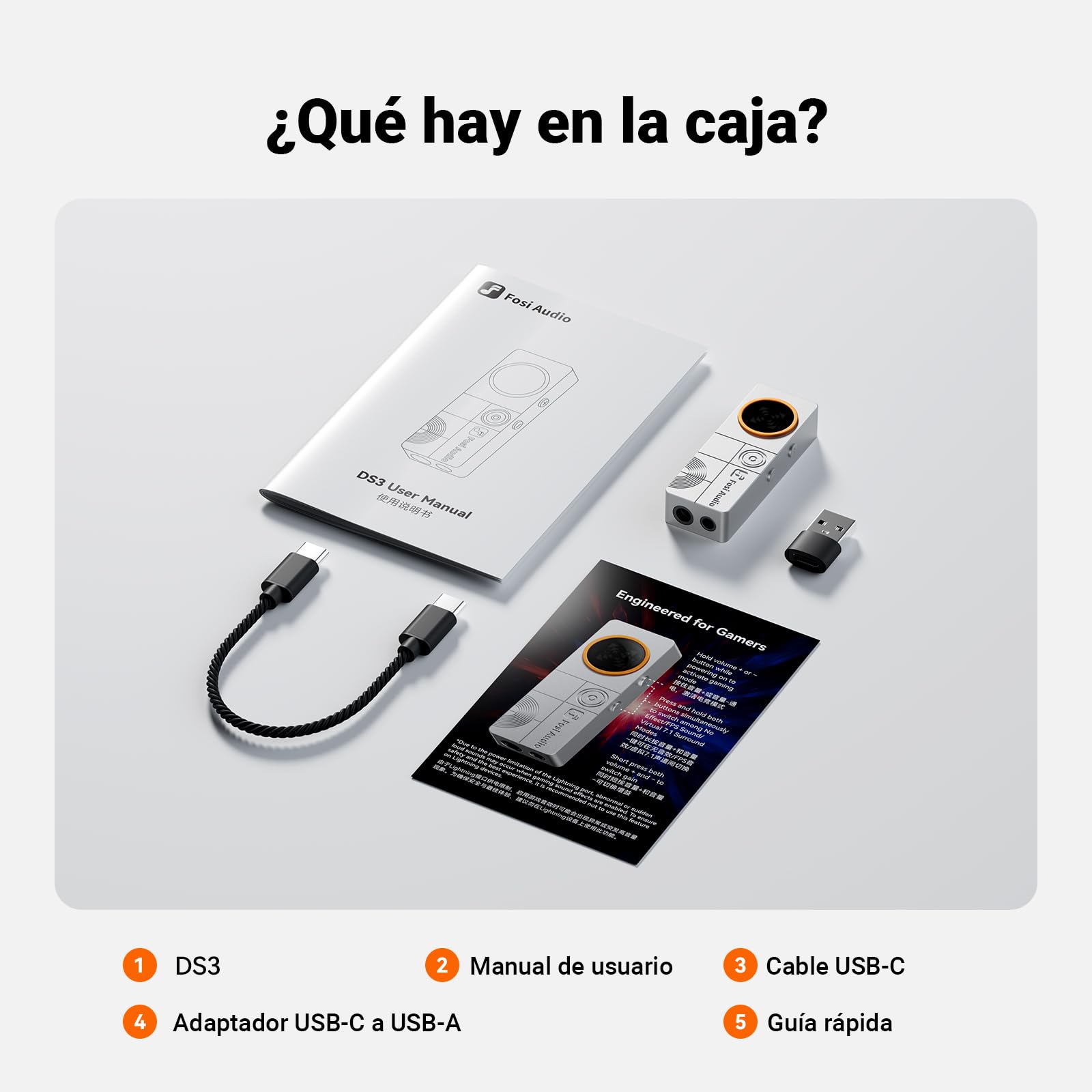 Fosi Audio DS3 Dongle Amplificadore DAC USB-C, Amplificadors de Auriculares Portátil con Audio Espacial 7.1 para Juegos, ES9039Q2M XMOS Powered,3,5 mm Simple&4,4 mm Balanceado para PC/PS5 (Plateado)