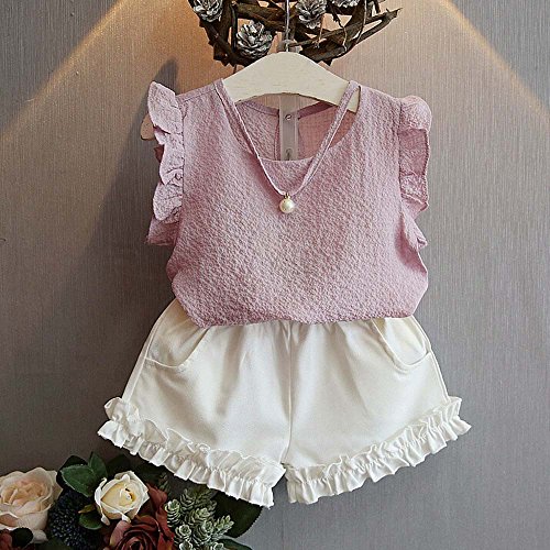 Girls Outfits&Set,2PCS Toddler Kids Baby Girls Summer Outfit Clothes T-Shirt Tops+Shorts Pants Set,Summer Casual Clothes Kids Gifts(Pink,5-6 Years)