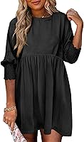 Dokotoo Women's Flowy Babydoll Tunic Dress - Empire Waist Crew Neck Short Sleeve Casual Mini Dress