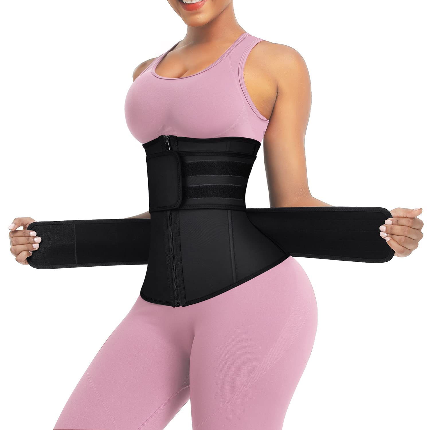 FeelinGirl Fupa Waist Trainer for Women Workout Waist Cincher Corset Tummy Control Waist Slimmer Shaper Gym Trimmer Belt Black