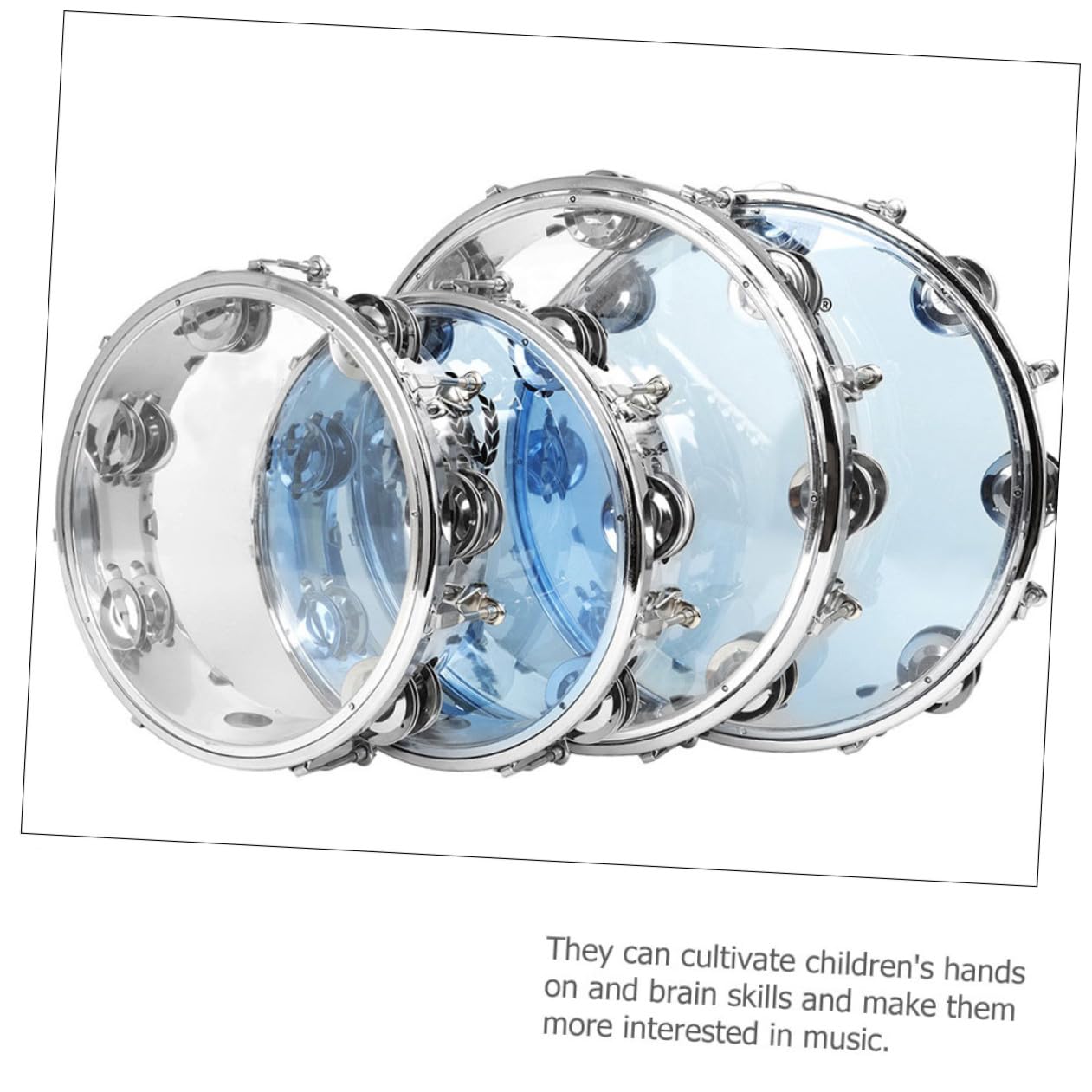 Pandereta de Mano de 8 Pulgadas Autoajustable con Doble Serie y Aro de Acero Inoxidable, Juguete de Percusión en Abs para Estimular el Oído Interés Musical en Niños
